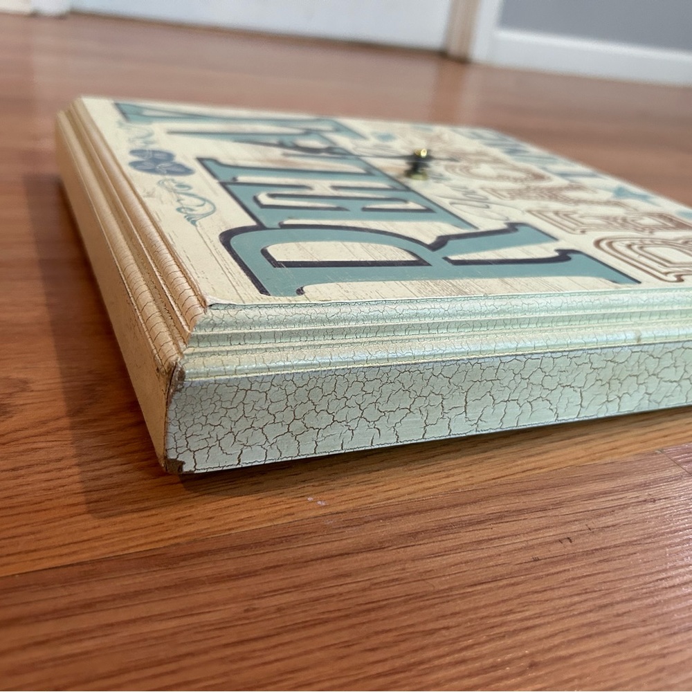 Distressed Wooden Square Clock with "Relax You're On Beach Time" - Picture 4 of 7